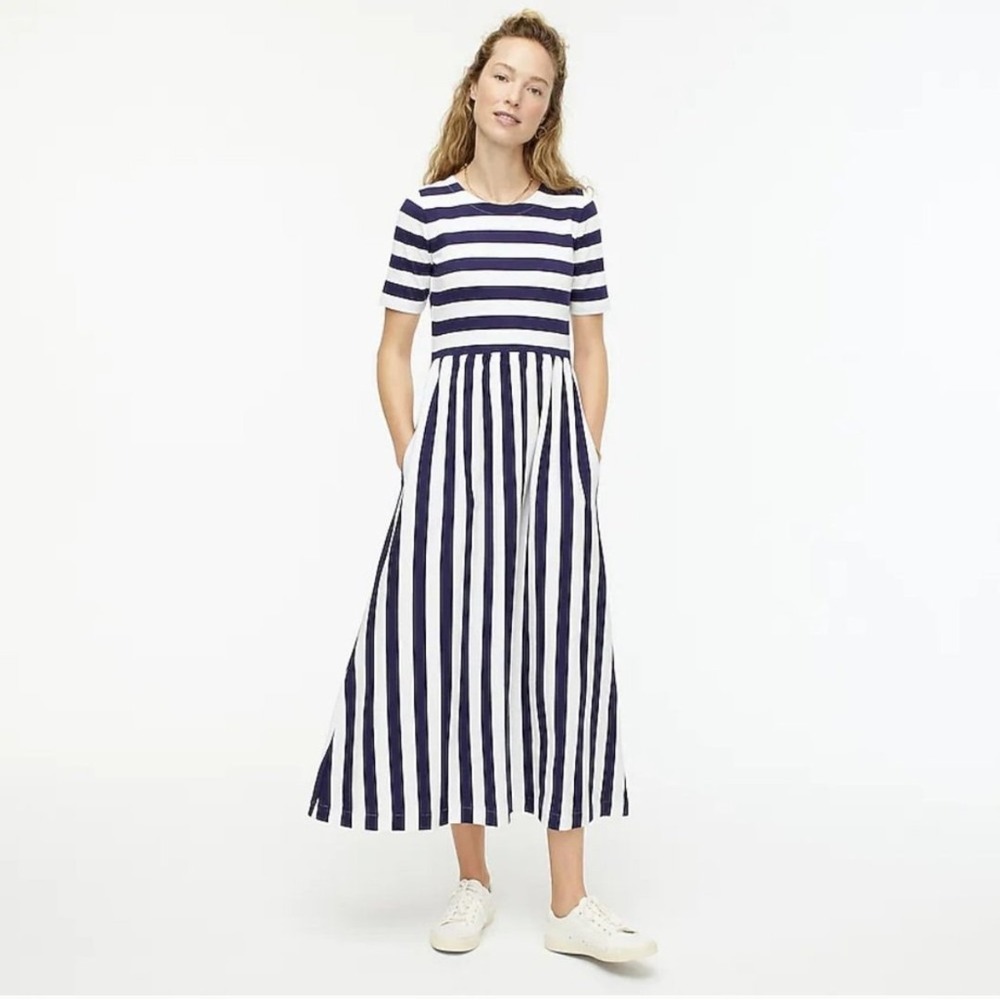 J. Crew Rugby Striped Midi Maxi Cotton Dress W Pockets Sz 6 NWT